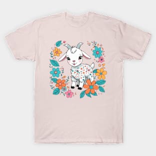 Baby goat gift ideas, floral goat kids tees baby gift kids room decor art wall gift T-Shirt